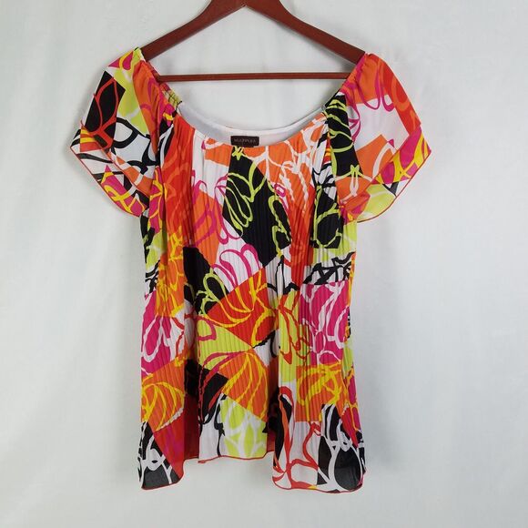Multiples Shirt Womens Medium Multicolor Accordian Top‎ Colorful Short Sleeve - Picture 1 of 9